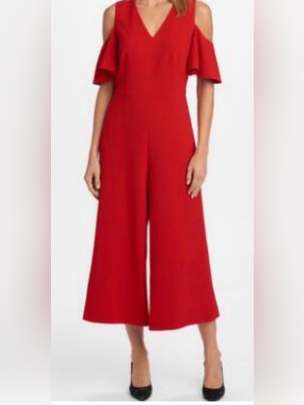 Karl Lagerfeld Red Cold-Shoulder Wide-Leg Jumpsuit